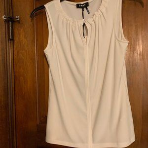 White DKNY Sleeveless top, keyhole closure with pearl button, xs